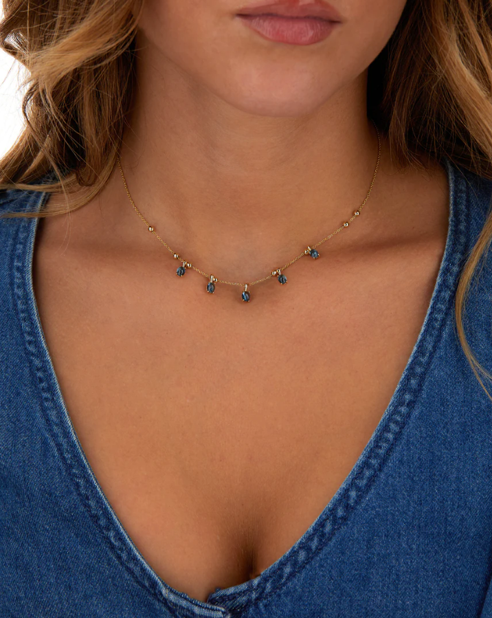 Nanis - 18ct Gold "azure" gold and london blue topaz collar necklace