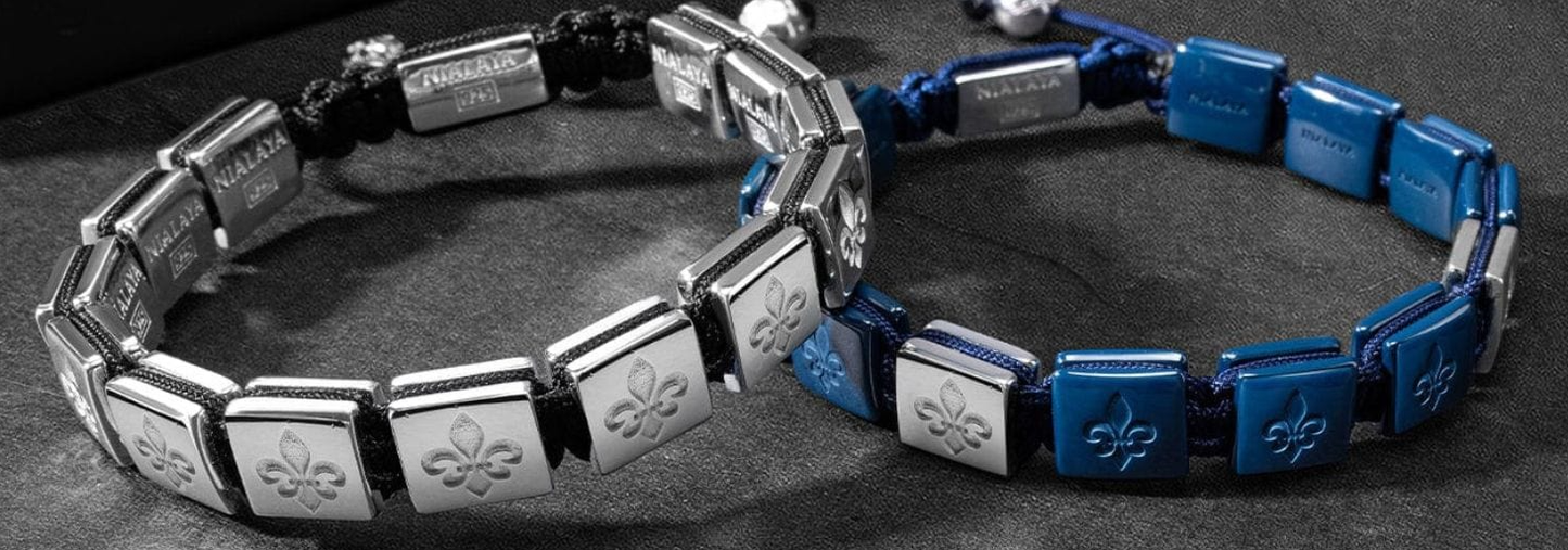 Nialaya Men's Ceramic Flatbead Bracelet in Blue and Sterling Silver