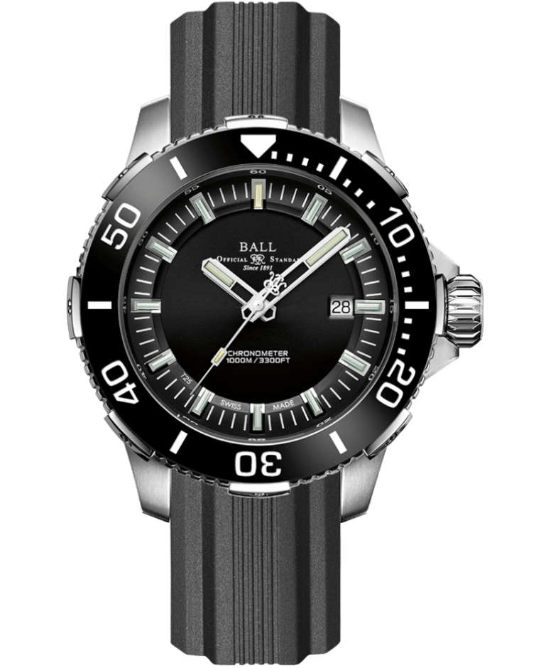 Engineer Hydrocarbon | DeepQUEST Ceramic | Black Dial | Black Bezel | Rubber Strap | DM3002A-P3CJ-BK | Ball Watches for sale by Hooper Bolton UK