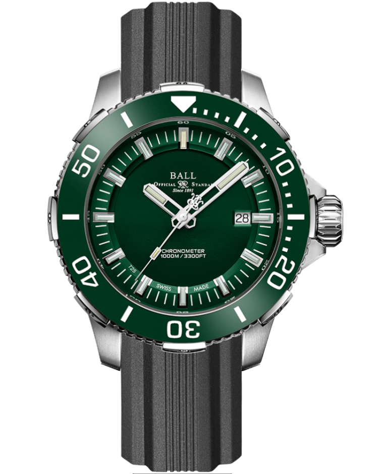 Engineer Hydrocarbon | DeepQUEST Ceramic | Green Dial | Green Bezel | Rubber Strap | DM3002A-P4CJ-GR | Ball Watches for sale by Hooper Bolton UK
