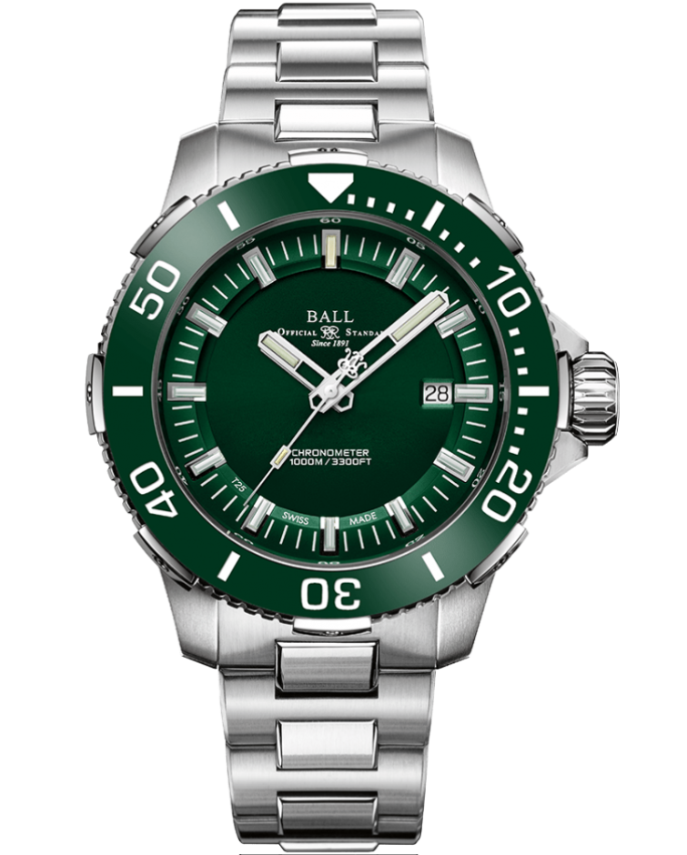 Engineer Hydrocarbon | DeepQUEST Ceramic | Green Dial | Green Bezel | Steel Bracelet | DM3002A-S4CJ-GR | Ball Watches for sale by Hooper Bolton UK
