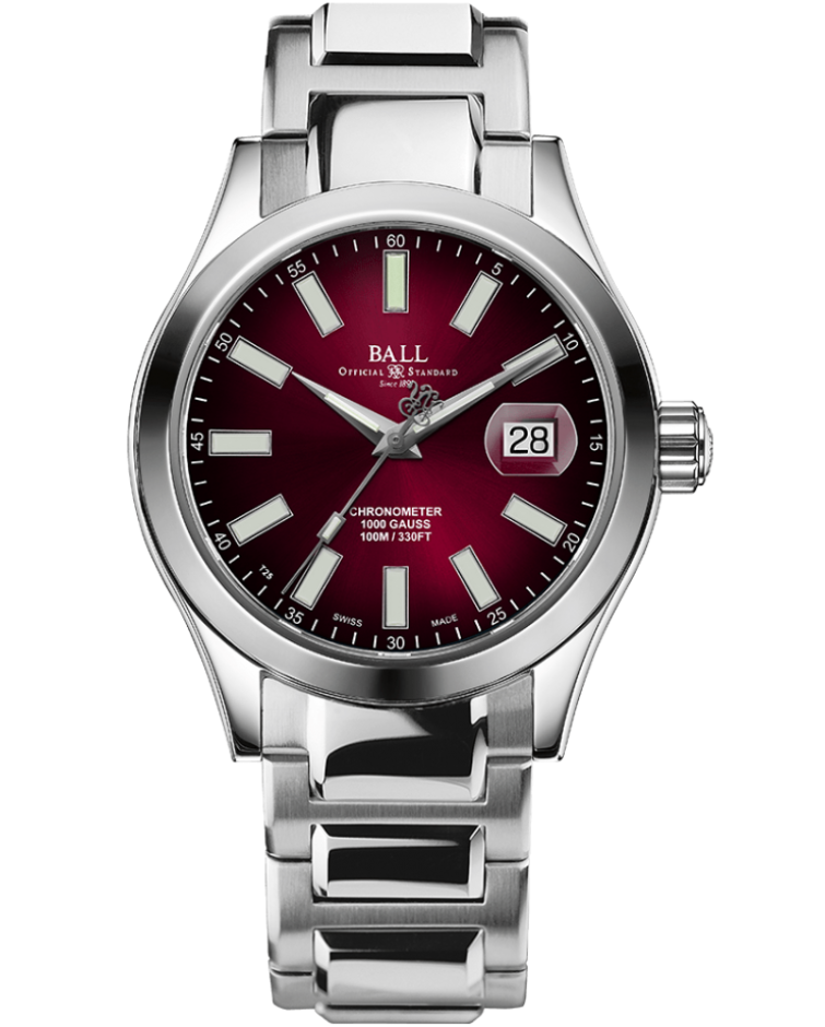 Engineer III Marvelight Chronometer | Burgundy Red Dial | Steel Bracelet | NM9026C-S6CJ-IBE | Ball Watches for sale by Hooper Bolton UK