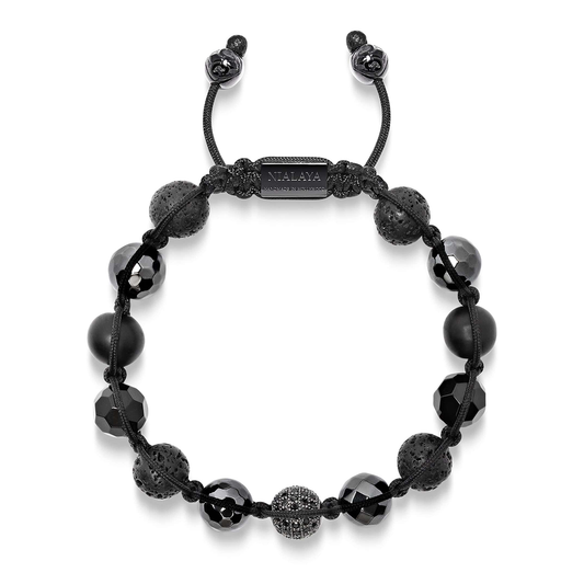 Nialaya | Men's Beaded Bracelet with Black CZ Diamond, Lava Stone, Matte Onyx, and Agate | MCZ10ST_029 | Hooper Bolton