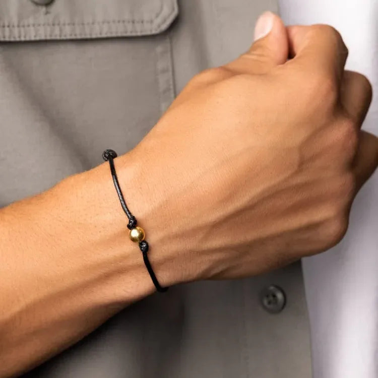 Nialaya | Men's Black String Bracelet with Gold | Hooper Bolton UK
