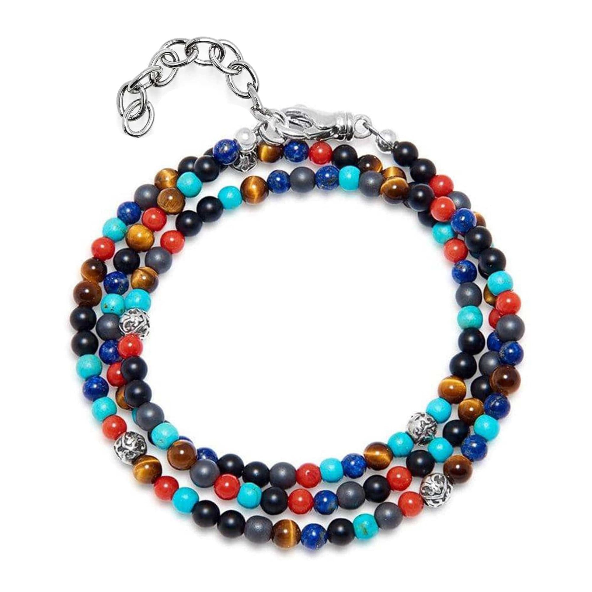 Nialaya | Men's Wristband with Assorted Vintage Trifocal Beads and Silver |MCHCO_602 | Hooper Bolton