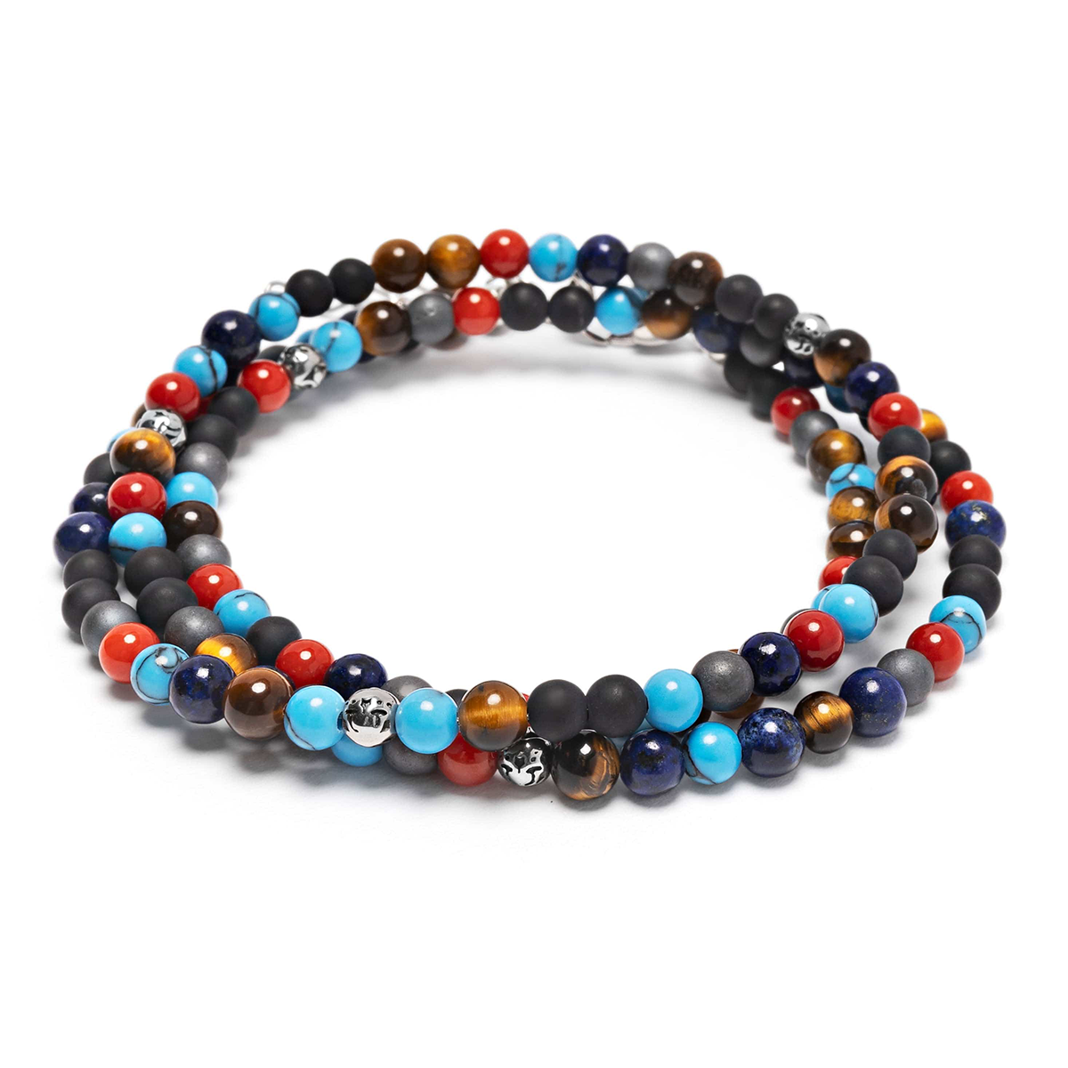 Nialaya | Men's Wristband with Assorted Vintage Trifocal Beads and Silver |MCHCO_602 | Hooper Bolton
