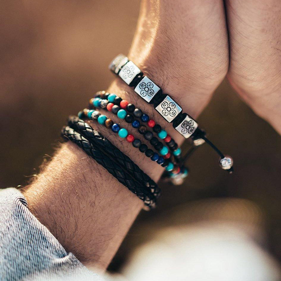 Nialaya | Men's Wristband with Assorted Vintage Trifocal Beads and Silver |MCHCO_602 | Hooper Bolton