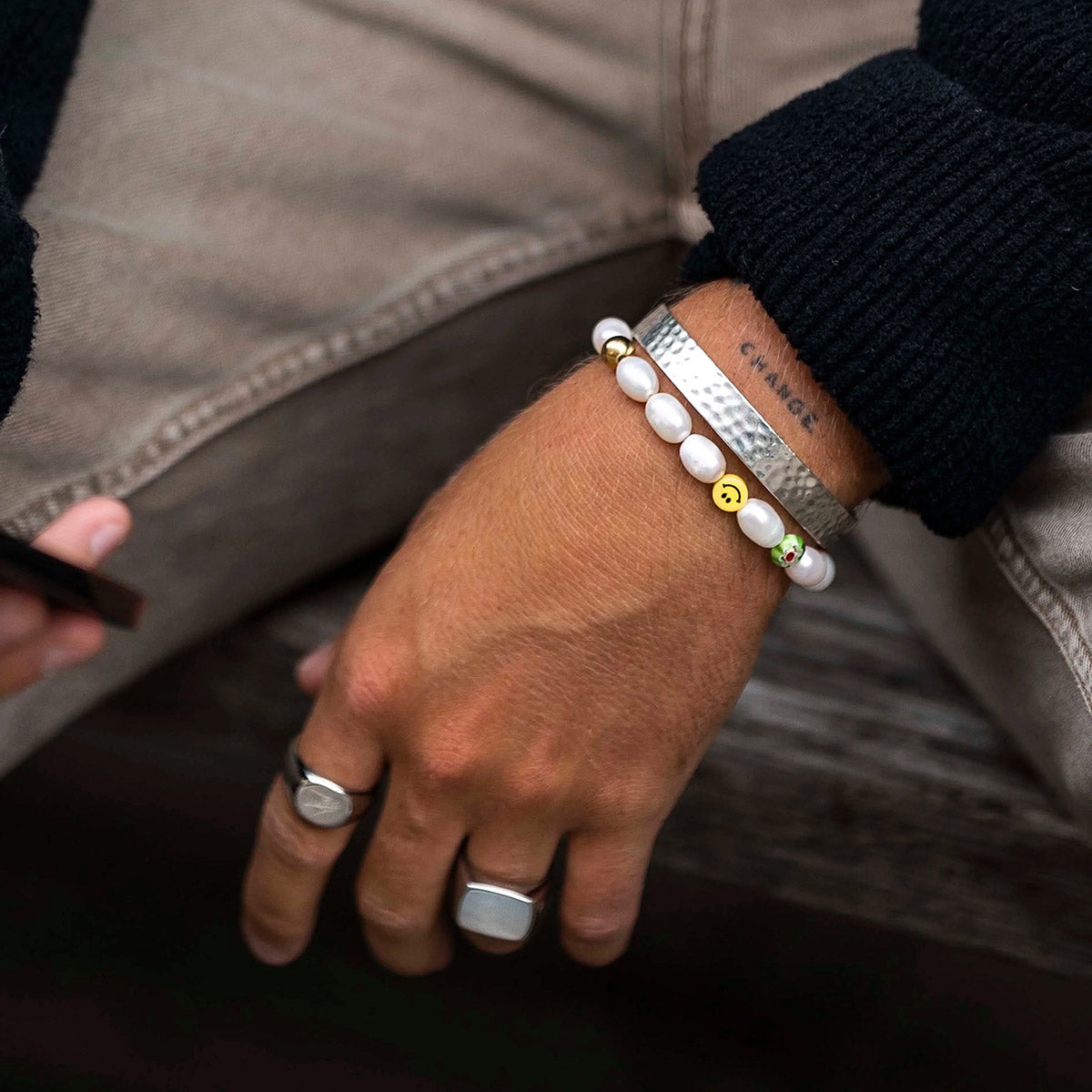 Nialaya | Men's Smiley Face Pearl Bracelet | MCHCO_608 | Hooper Bolton