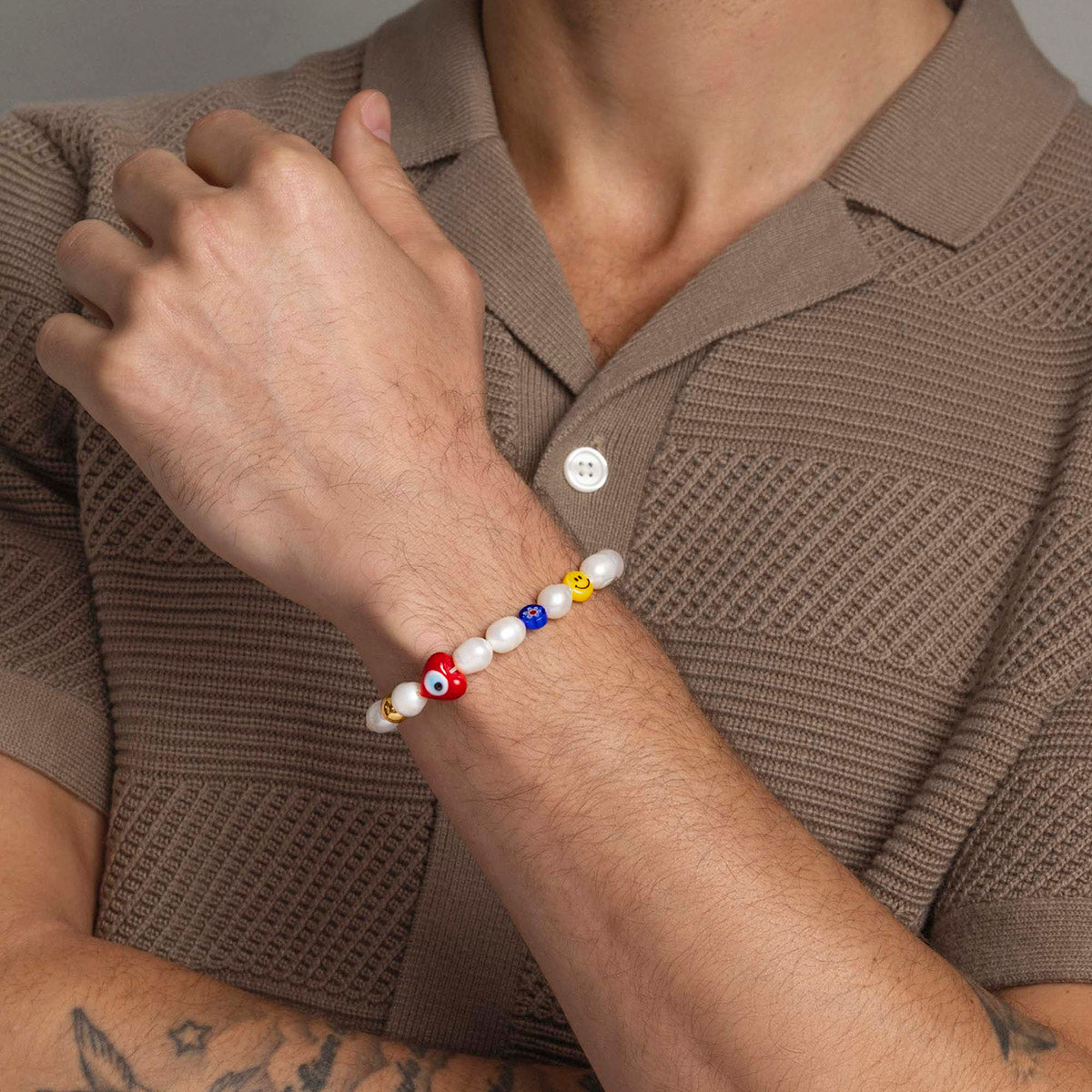 Nialaya | Men's Smiley Face Pearl Bracelet | MCHCO_608 | Hooper Bolton
