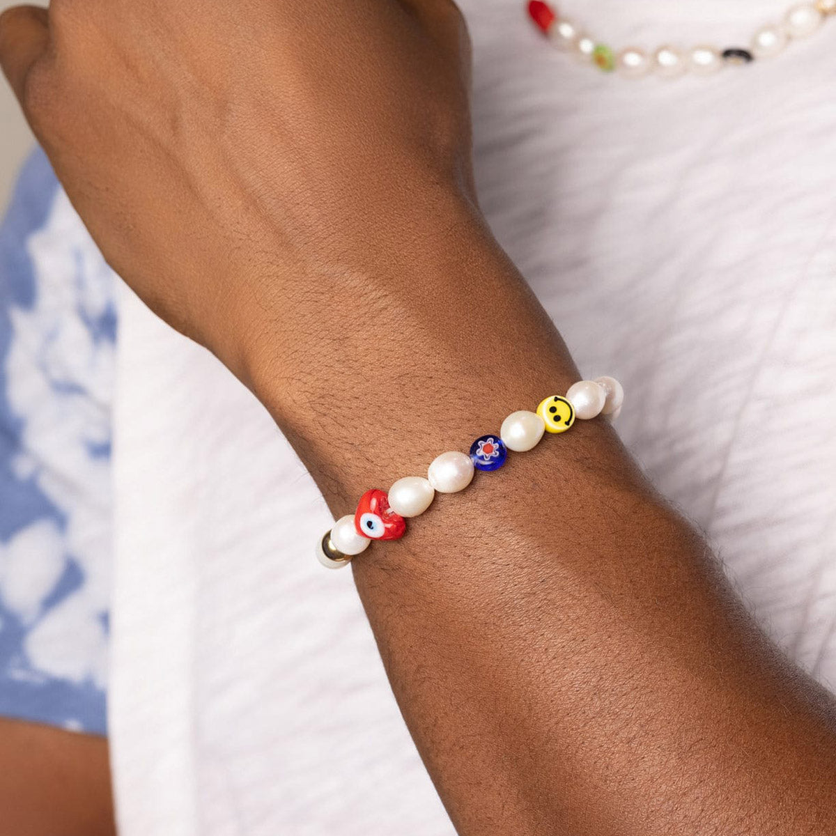 Nialaya | Men's Smiley Face Pearl Bracelet | MCHCO_608 | Hooper Bolton