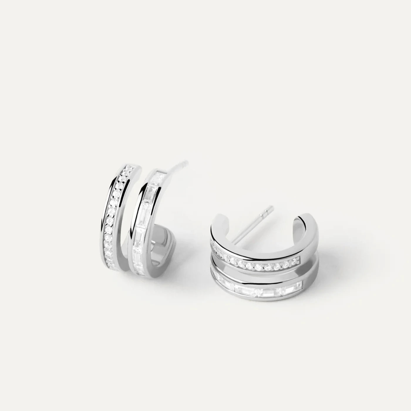 Bianca Double Band Silver Hoops