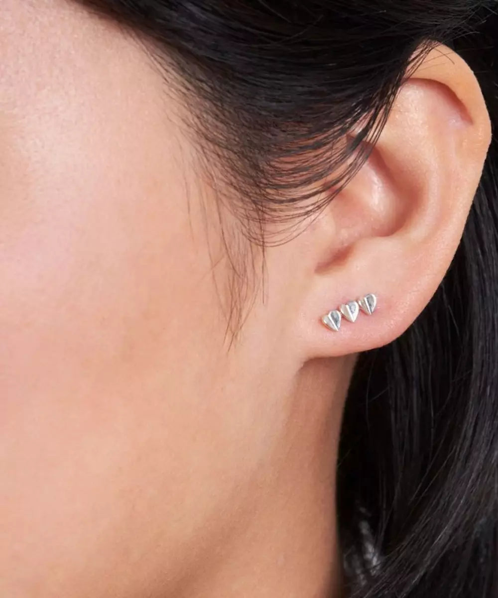 Dinny Hall Silver Bijou Folded Heart Trio Stud Earrings