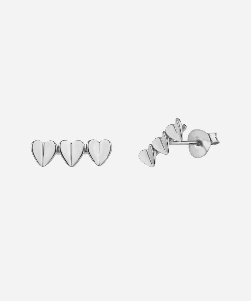 Dinny Hall Silver Bijou Folded Heart Trio Stud Earrings