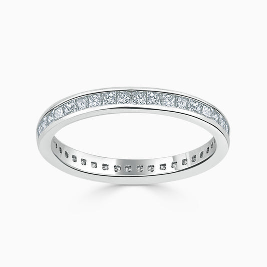 Bespoke Handmade Jewellery | 18ct White Gold 2.75mm Princess Cut Channel Set Full Eternity Ring