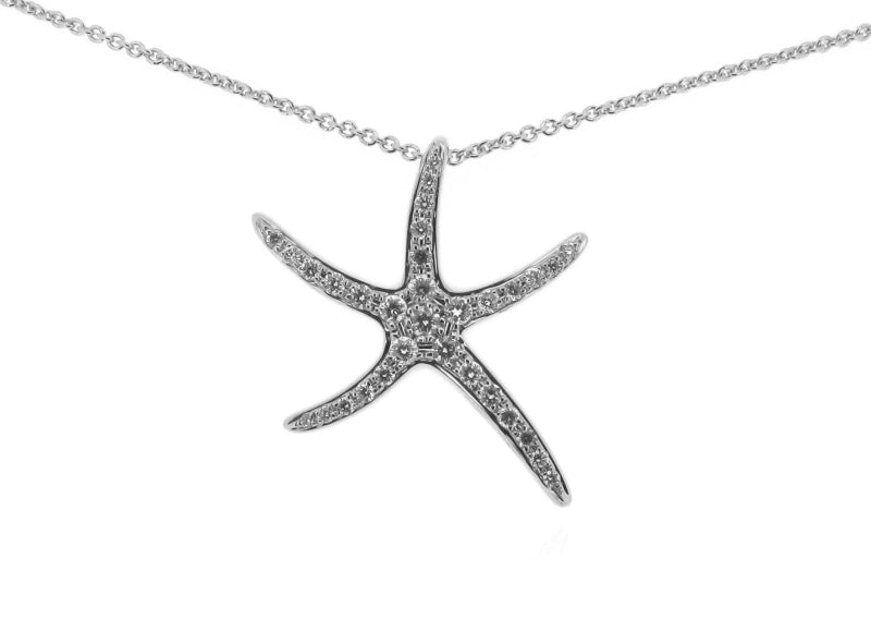Bespoke Handmade Jewellery | 18ct White Gold Diamond Starfish pendant 0.34ct