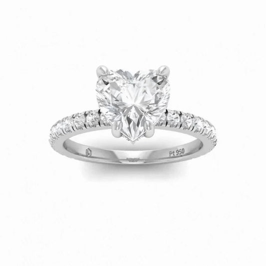 CERTIFIED PLATINUM HEART DIAMOND HIDDEN HALO AND DIAMOND BAND ENGAGEMENT RING 1.00ct