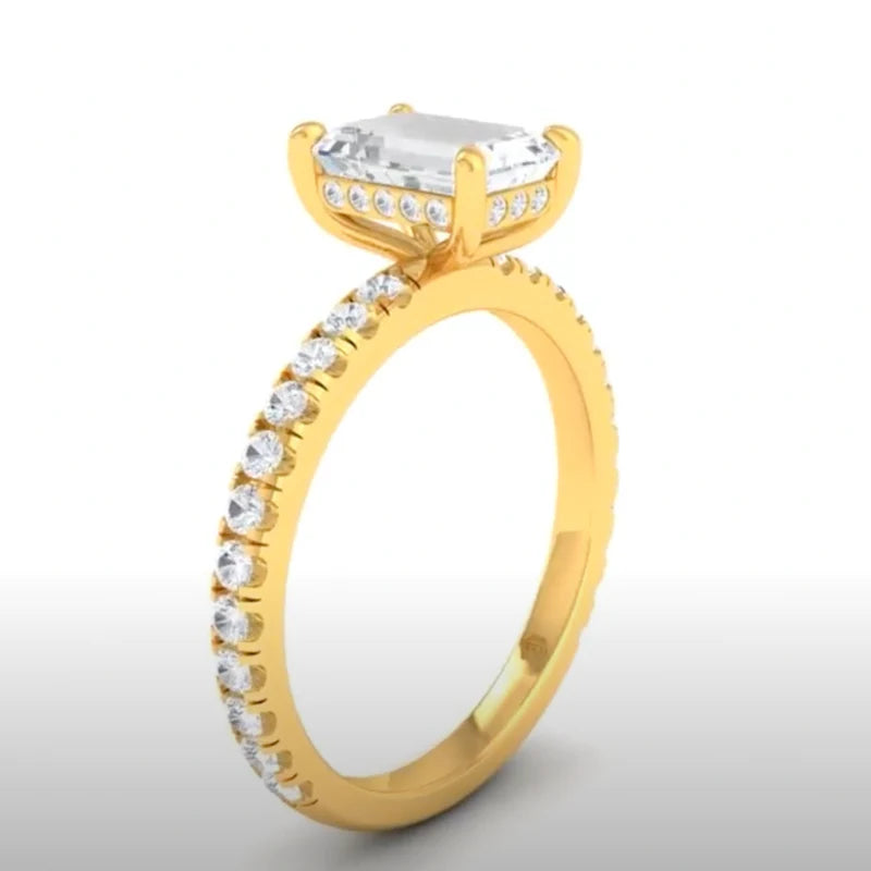 CERTIFIED 18ct YELLOW GOLD EMERALD DIAMOND HIDDEN HALO AND DIAMOND BAND ENGAGEMENT RING 1.50ct