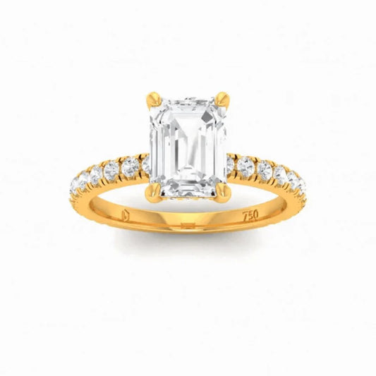 CERTIFIED 18ct YELLOW GOLD EMERALD DIAMOND HIDDEN HALO AND DIAMOND BAND ENGAGEMENT RING 1.50ct
