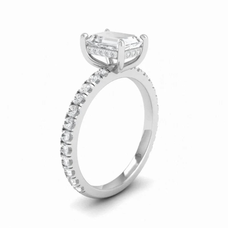 CERTIFIED PLATINUM EMERALD DIAMOND HIDDEN HALO AND DIAMOND BAND ENGAGEMENT RING 1.50ct