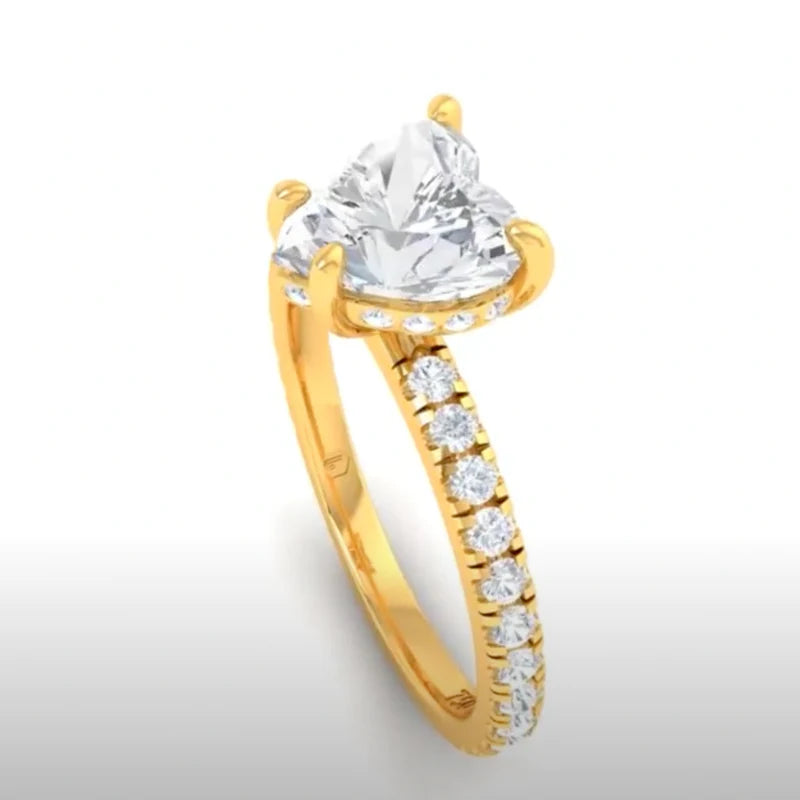 CERTIFIED 18ct GOLD HEART DIAMOND HIDDEN HALO AND DIAMOND BAND ENGAGEMENT RING 1.00ct