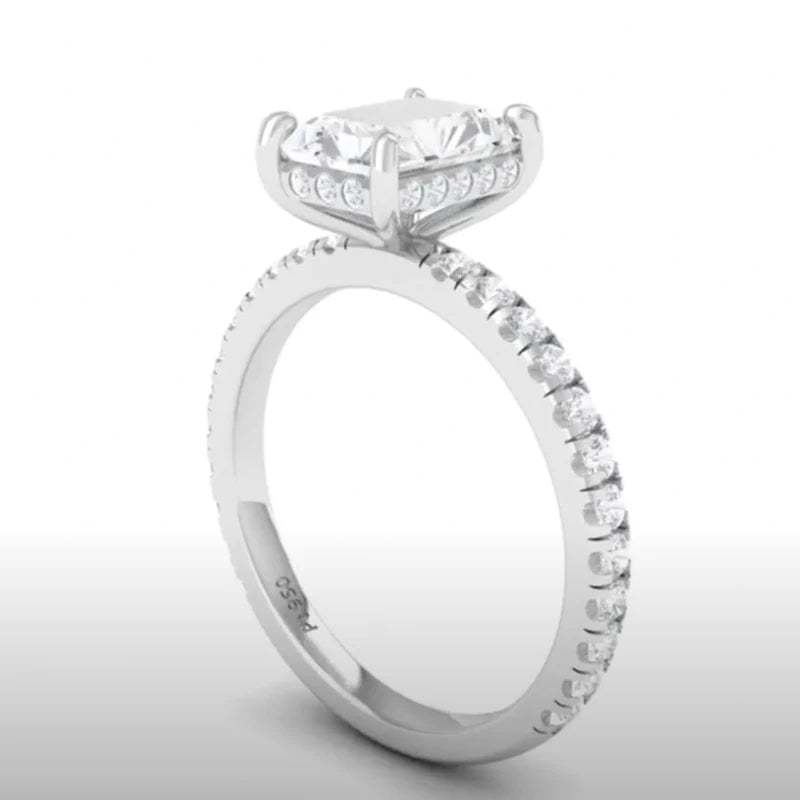 CERTIFIED PLATINUM RADIANT DIAMOND HIDDEN HALO AND DIAMOND BAND ENGAGEMENT RING 1.51ct