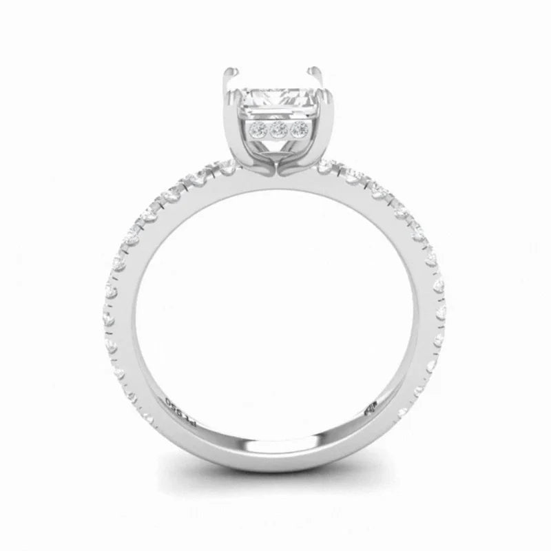 CERTIFIED PLATINUM EMERALD DIAMOND HIDDEN HALO AND DIAMOND BAND ENGAGEMENT RING 1.50ct