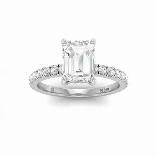 CERTIFIED PLATINUM EMERALD DIAMOND HIDDEN HALO AND DIAMOND BAND ENGAGEMENT RING 1.50ct