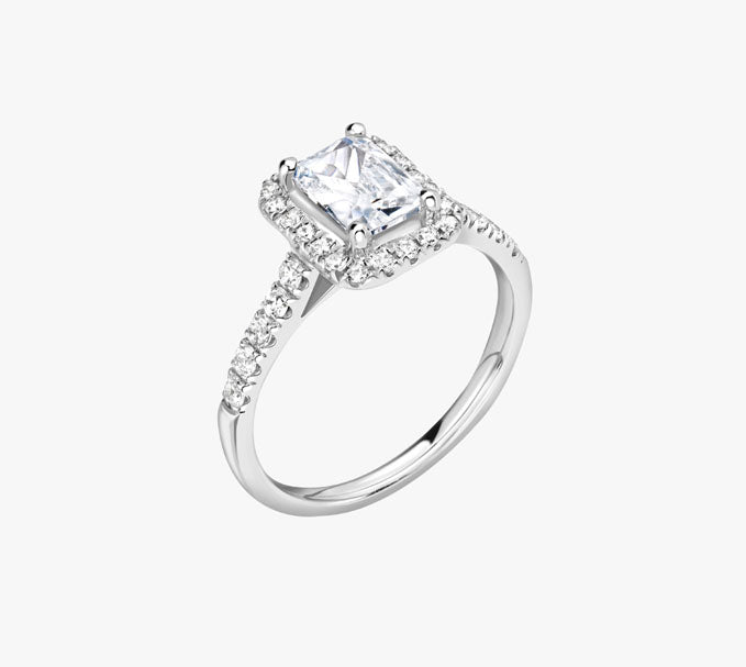 Platinum Emerald Cut 1ct Moissanite Ring With Diamond halo
