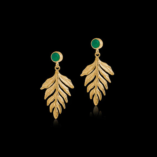 Catherine Zoraida GOLD GREEN AGATE FERN EARRINGS