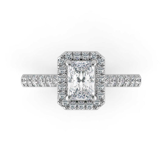 Platinum Emerald Cut 1ct Moissanite Ring With Diamond halo