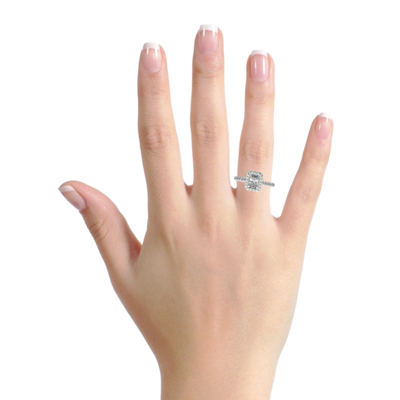 Platinum Emerald Cut 1ct Moissanite Ring With Diamond halo