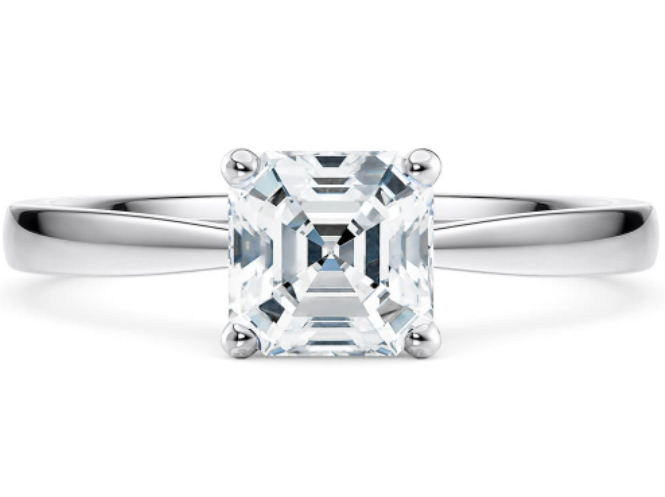 Platinum Asscher Cut 2ct Moissanite Engagement Ring