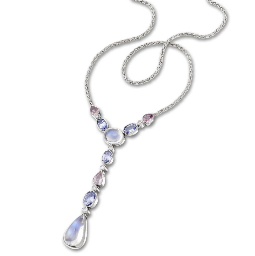 Christopher Wharton 18ct White Gold Moonstone sapphire and diamond pendant