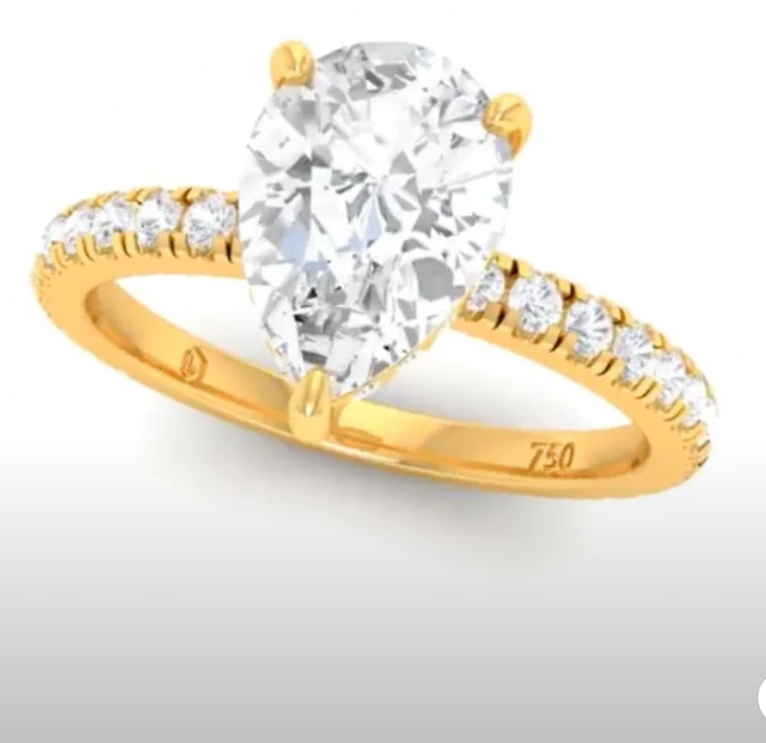 CERTIFIED 18ct GOLD PEAR DIAMOND HIDDEN HALO AND DIAMOND BAND ENGAGEMENT RING 1.50ct