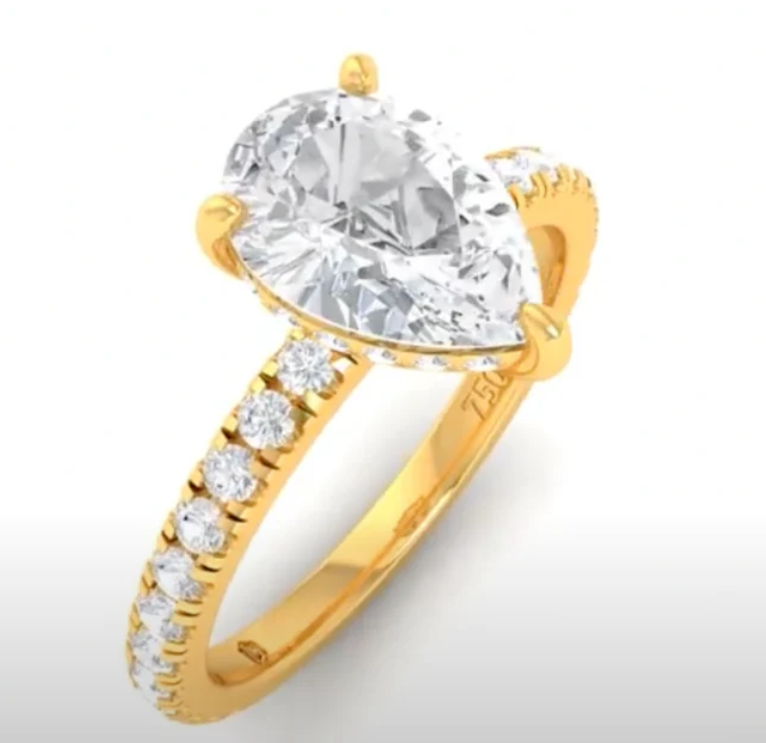 CERTIFIED 18ct GOLD PEAR DIAMOND HIDDEN HALO AND DIAMOND BAND ENGAGEMENT RING 1.50ct