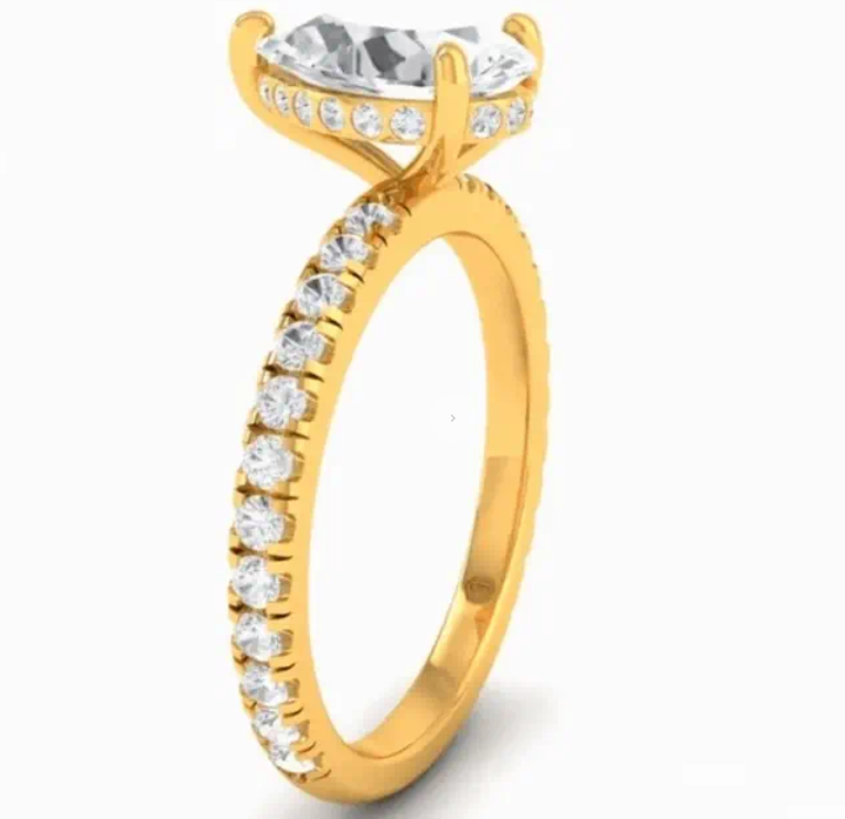 CERTIFIED 18ct GOLD PEAR DIAMOND HIDDEN HALO AND DIAMOND BAND ENGAGEMENT RING 1.50ct