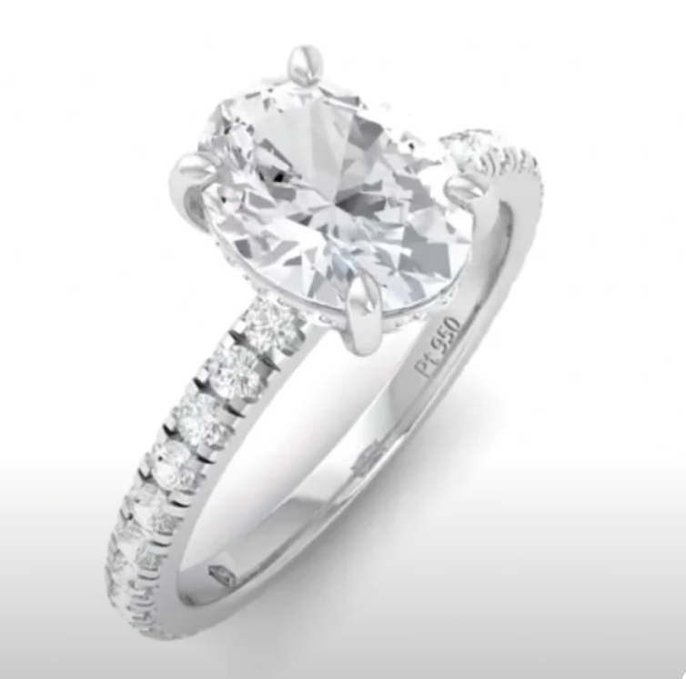 CERTIFIED PLATINUM OVAL DIAMOND HIDDEN HALO AND DIAMOND BAND ENGAGEMENT RING 1.25ct