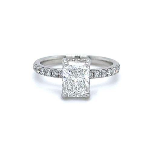 CERTIFIED PLATINUM RADIANT DIAMOND HIDDEN HALO AND DIAMOND BAND ENGAGEMENT RING 1.51ct