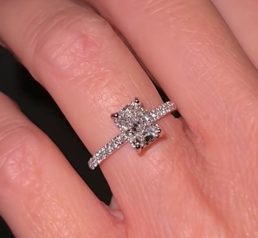 CERTIFIED PLATINUM RADIANT DIAMOND HIDDEN HALO AND DIAMOND BAND ENGAGEMENT RING 1.51ct