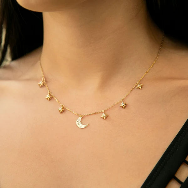 Catherine Zoraida GOLD STARRY NIGHT MOON AND STAR NECKLACE
