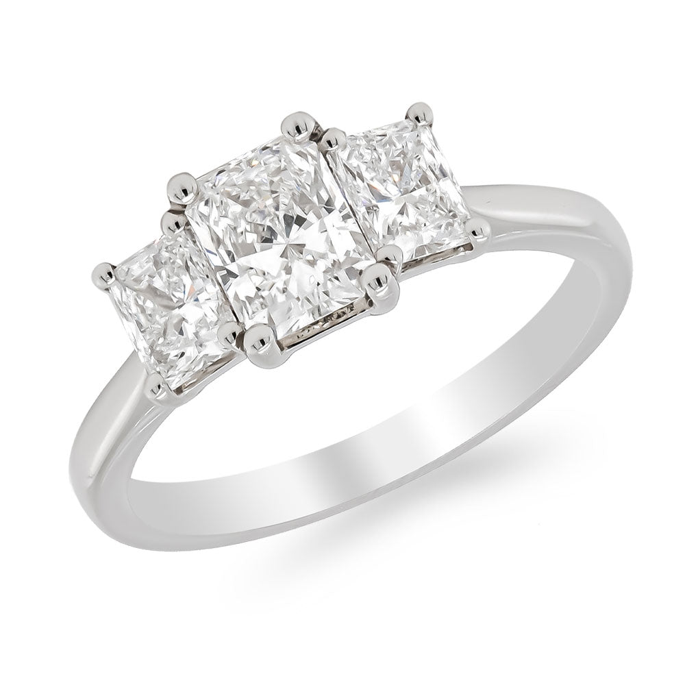 Platinum Radiant Cut 1ct Moissanite Trilogy Engagement Ring