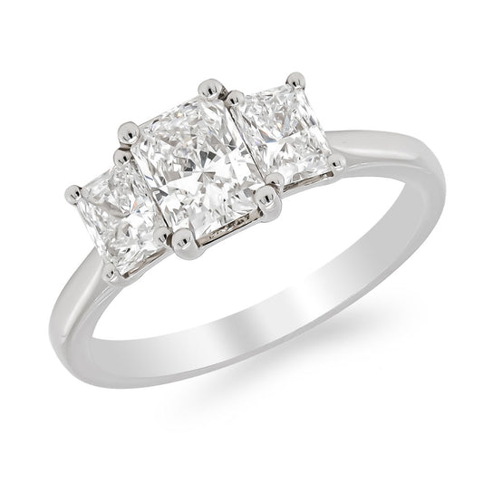 Platinum Radiant Cut 1ct Moissanite Trilogy Engagement Ring