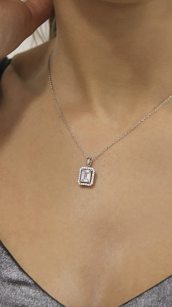 CARAT LONDON ETON BORDERSET NECKLACE WHITE GOLD PLATED