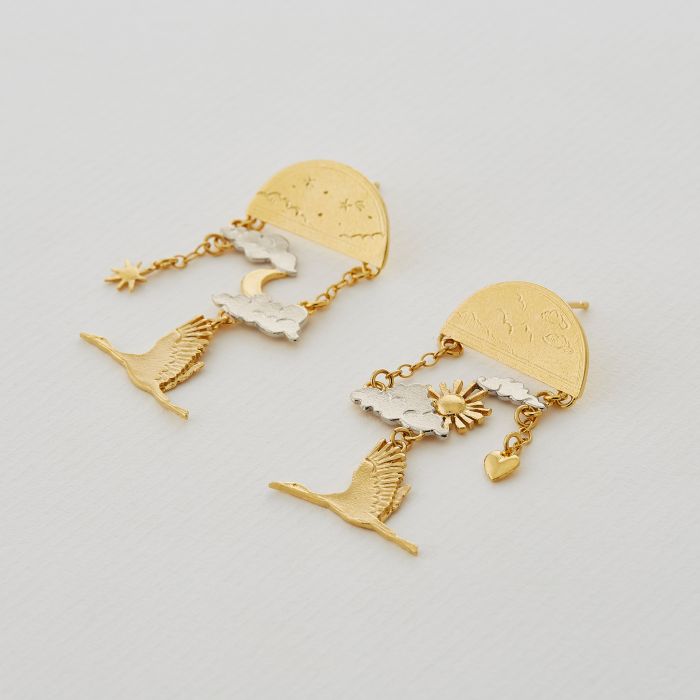Alex Monroe - Day-time / Night-time Dream Earrings - Silver & Gold