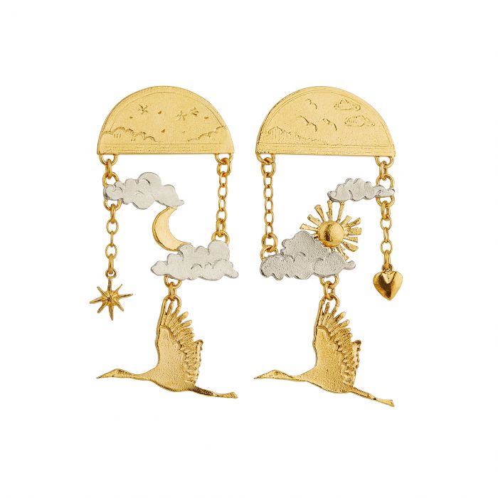Alex Monroe - Day-time / Night-time Dream Earrings - Silver & Gold