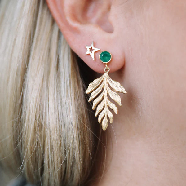 Catherine Zoraida GOLD GREEN AGATE FERN EARRINGS