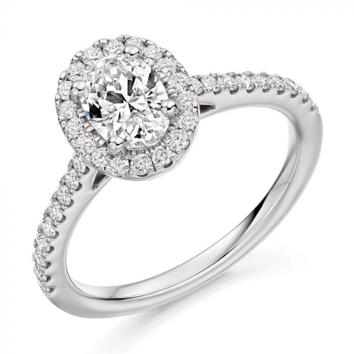 Platinum Oval Diamond halo engagement ring