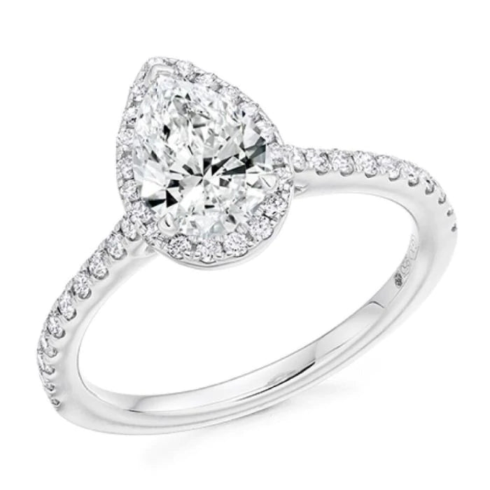Platinum Pear shape Diamond halo engagement ring