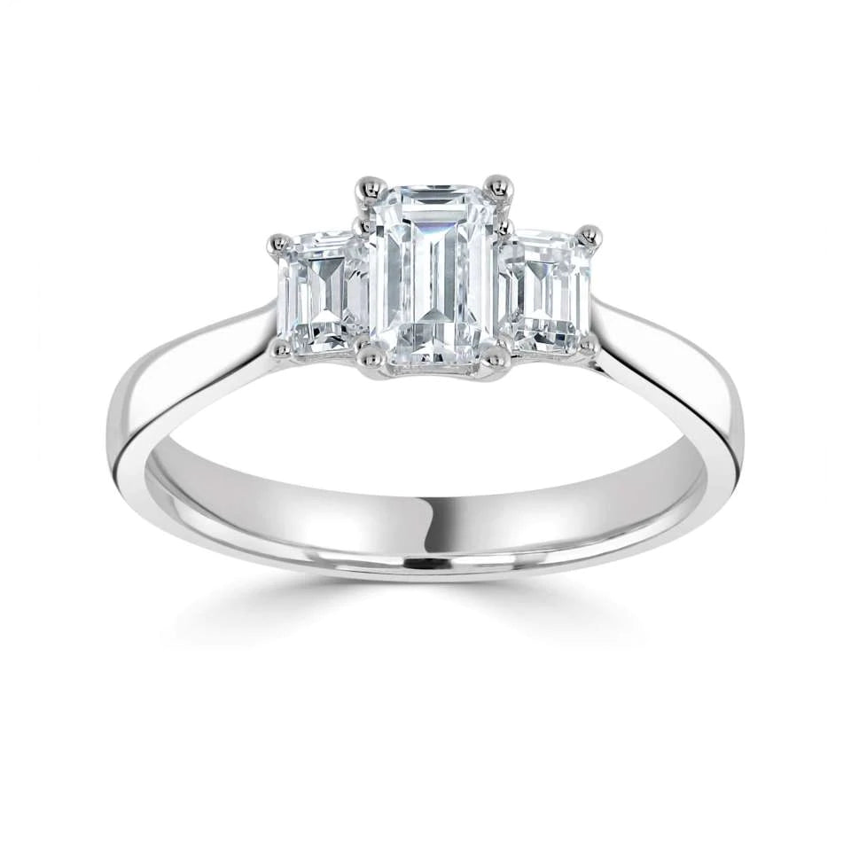 Platinum Trilogy Emerald cut Diamond Engagement ring