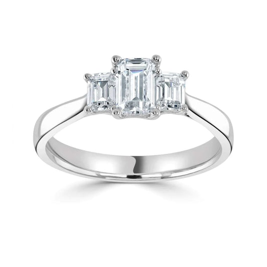 Platinum Trilogy Emerald cut Diamond Engagement ring